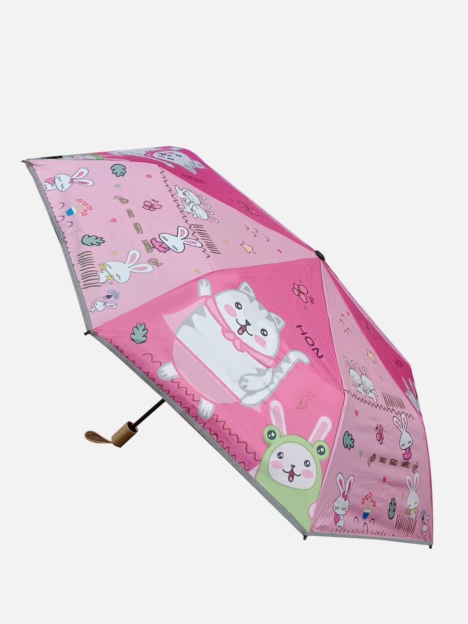Little Surprise Box Pink Polyester Printed 3 Fold Umbrella