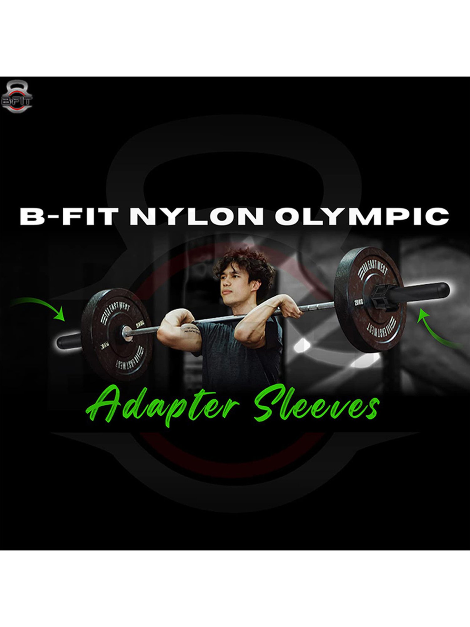 B Fit 2 Piece Nylon Adapter Sleeve 8", Convert 1" Bars or Posts to 2" Olympic Bars (Black)