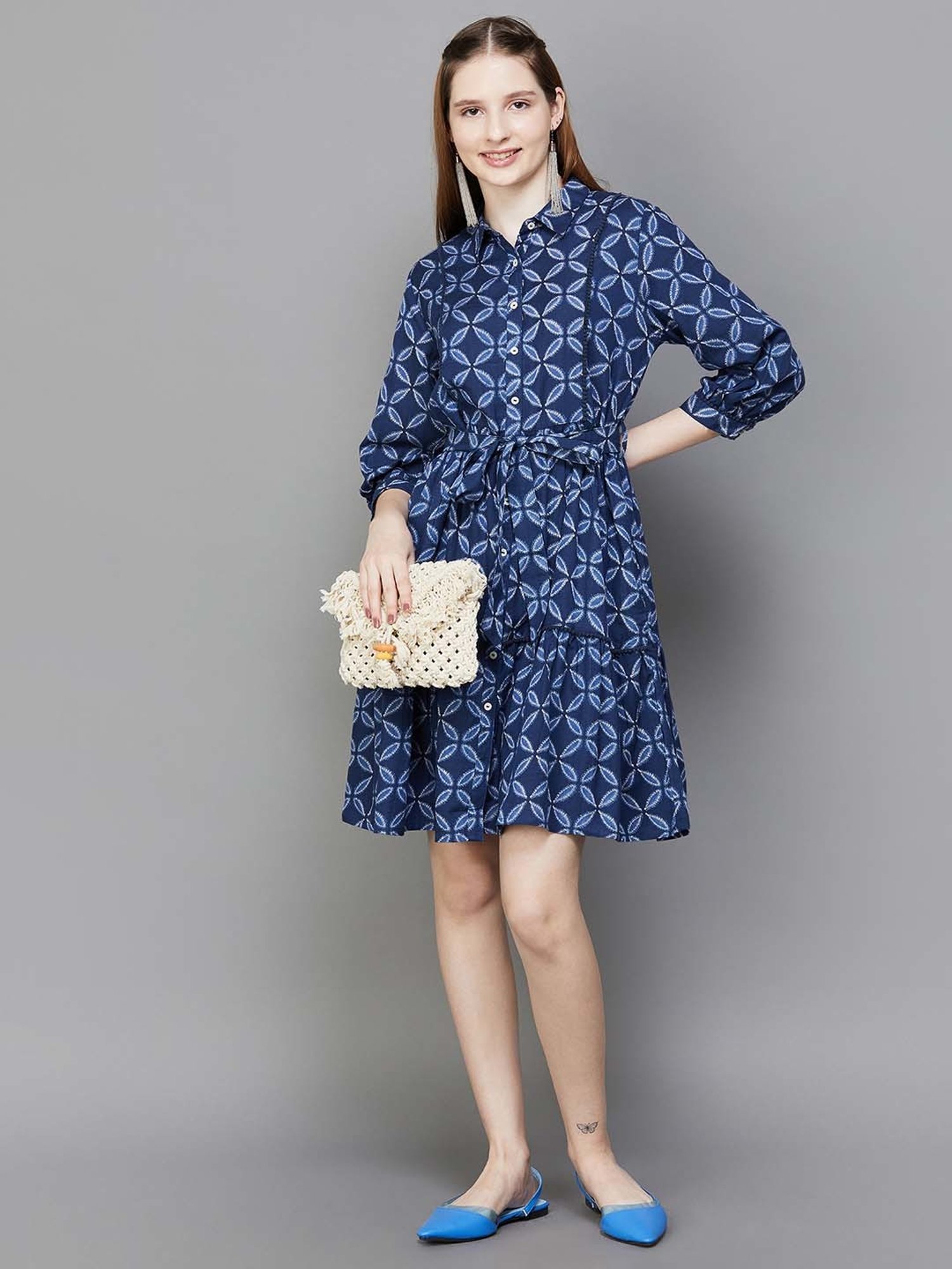 Colour Me by Melange Blue Printed Shirt Dress