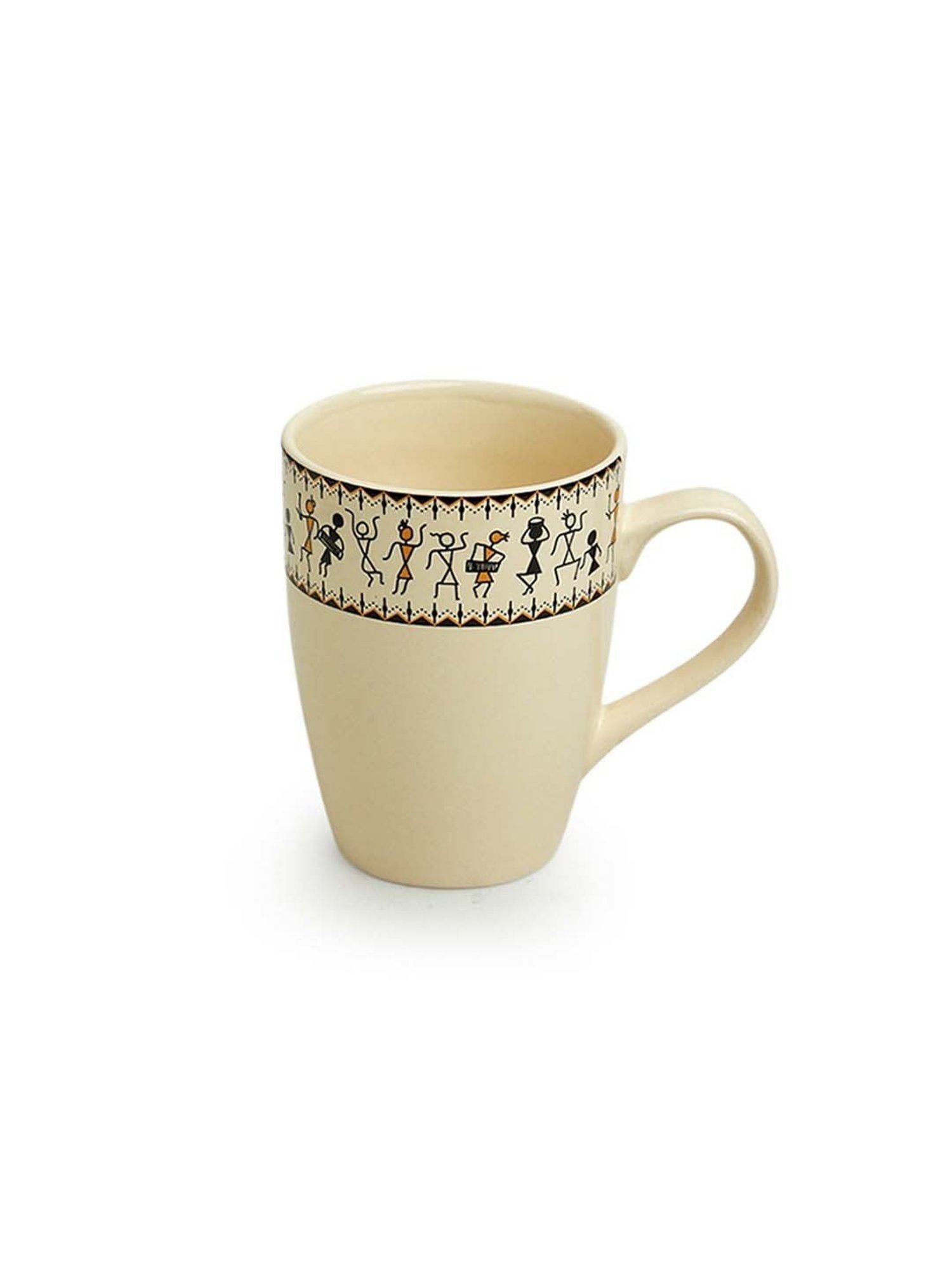 ExclusiveLane 'Whispers of Warli' Handcrafted Ceramic Tea & Coffee Mug (300 ML, Microwave Safe)