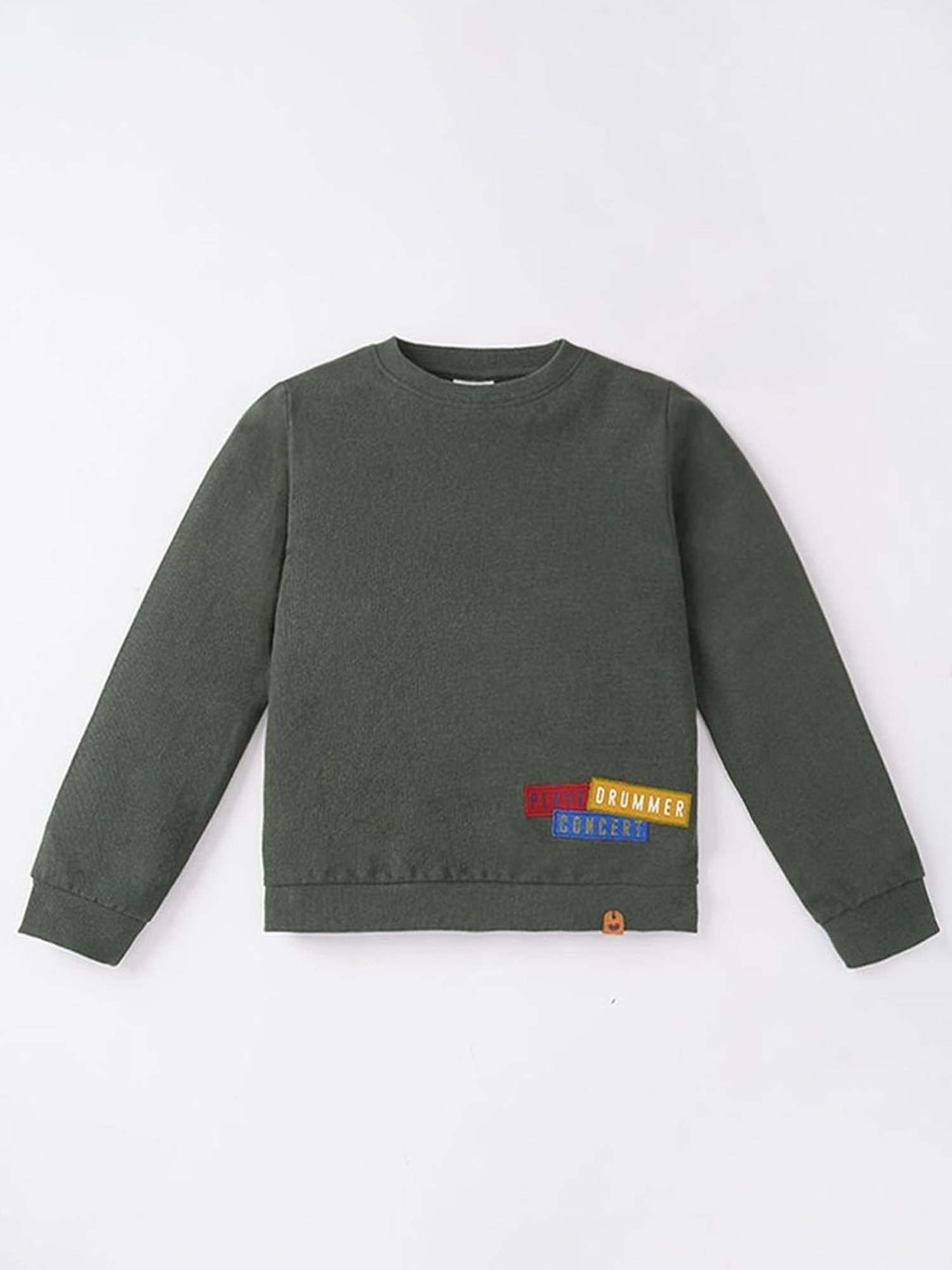 Ed-a-Mamma Kids Green Cotton Embroidered Full Sleeves Sweatshirt