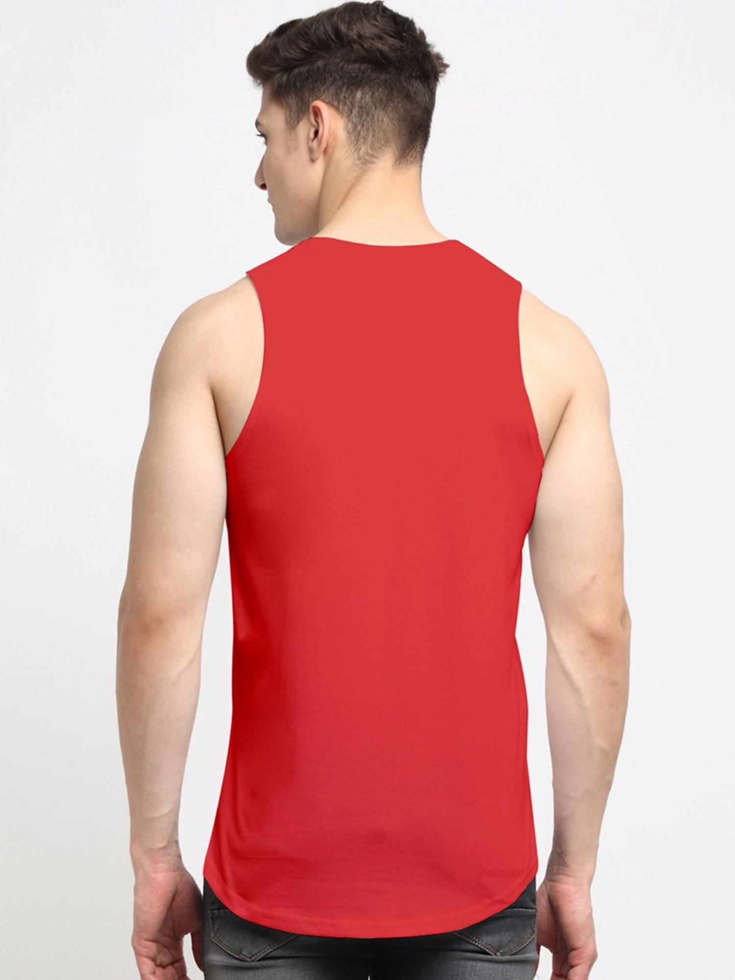 Friskers Red Cotton Slim Fit Printed Vest