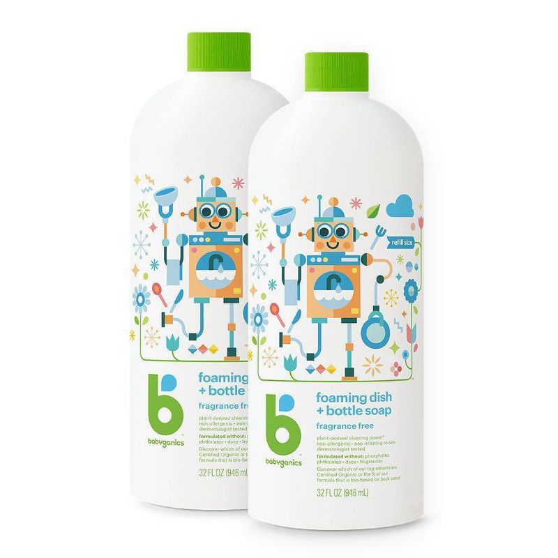 Babyganics Fragrance Free Foaming Dish Soap - 32 fl oz/2pk Each