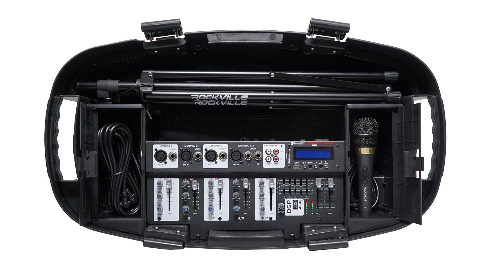 Rockville GB1 Powered Church Speakers w/ Mixer+Stands For Church Sound Systems