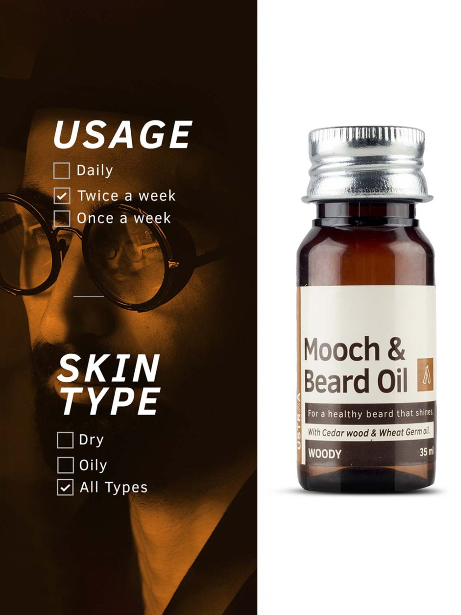 Ustraa Beard Oil Woody & Beard Wash Woody