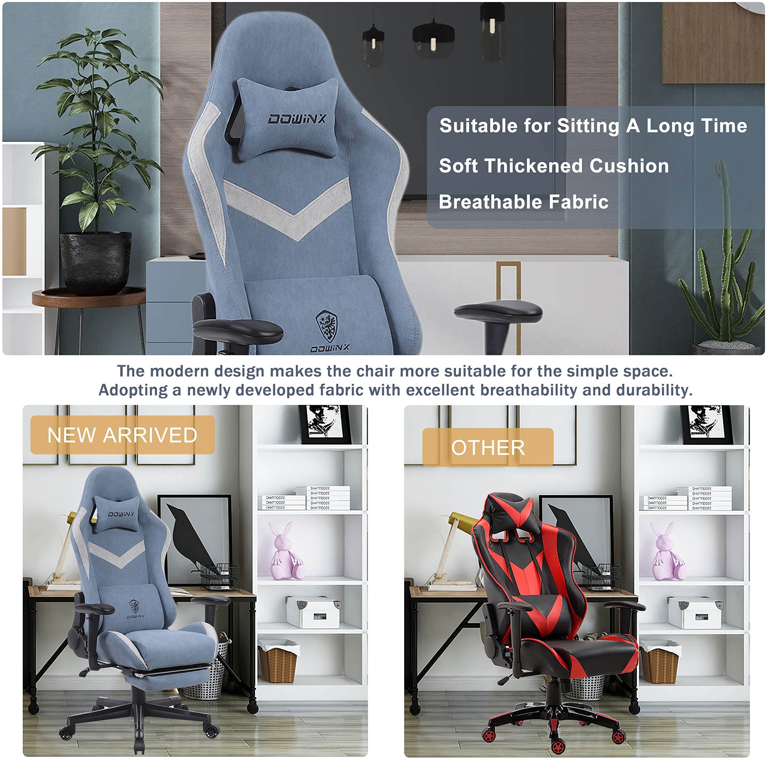 Dowinx Gaming Chair Breathable Fabric Office Chair with Massage Lumbar Support, High Back Ergonomic Comouter Chair Adjustable Swivel Task Chair with Footrest (Blue)