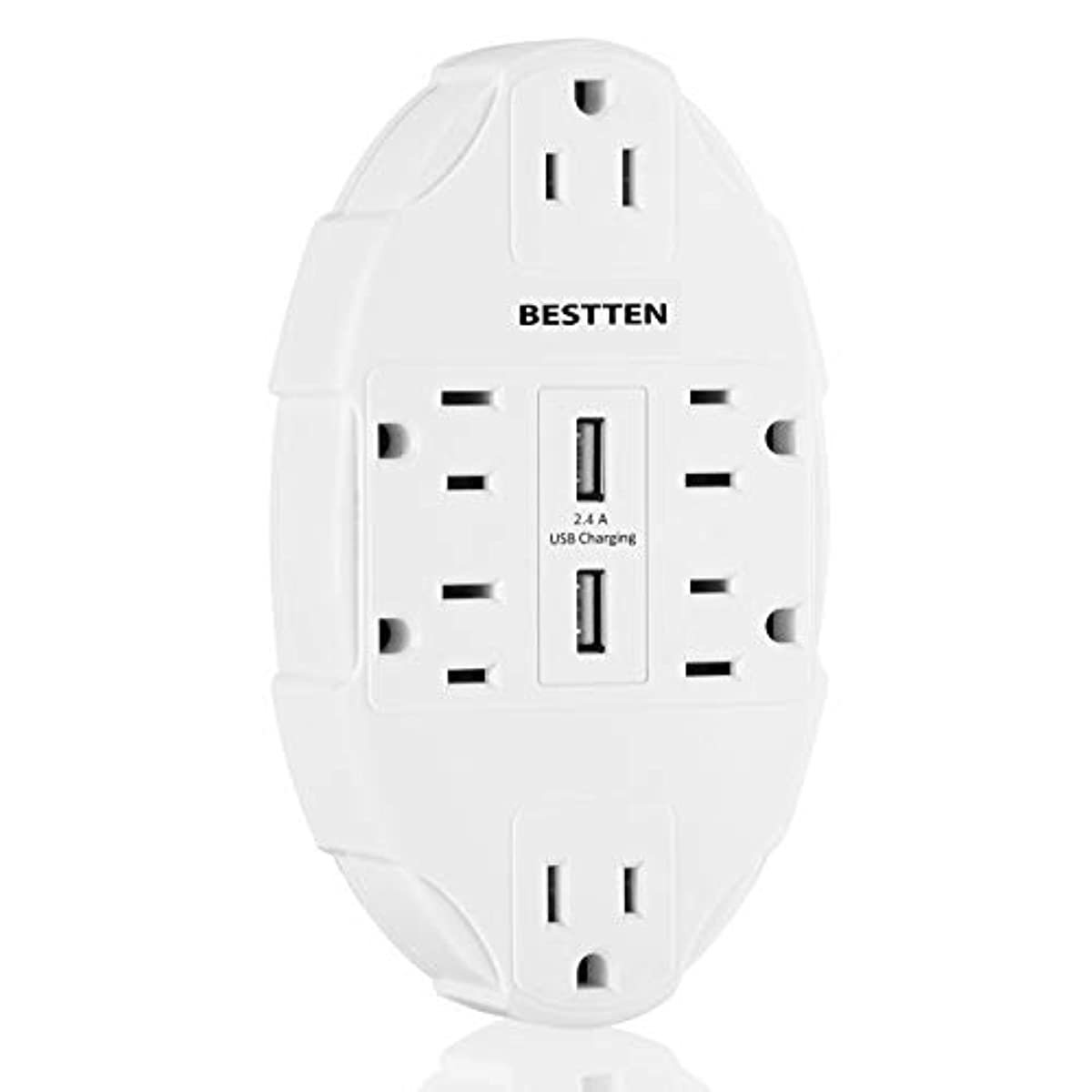 BESTTEN USB Wall Outlet Surge Protector with 2.4A Dual USB Charging Ports and 6 Grounded Outlets, 15A/125V/1875W, ETL Listed, White