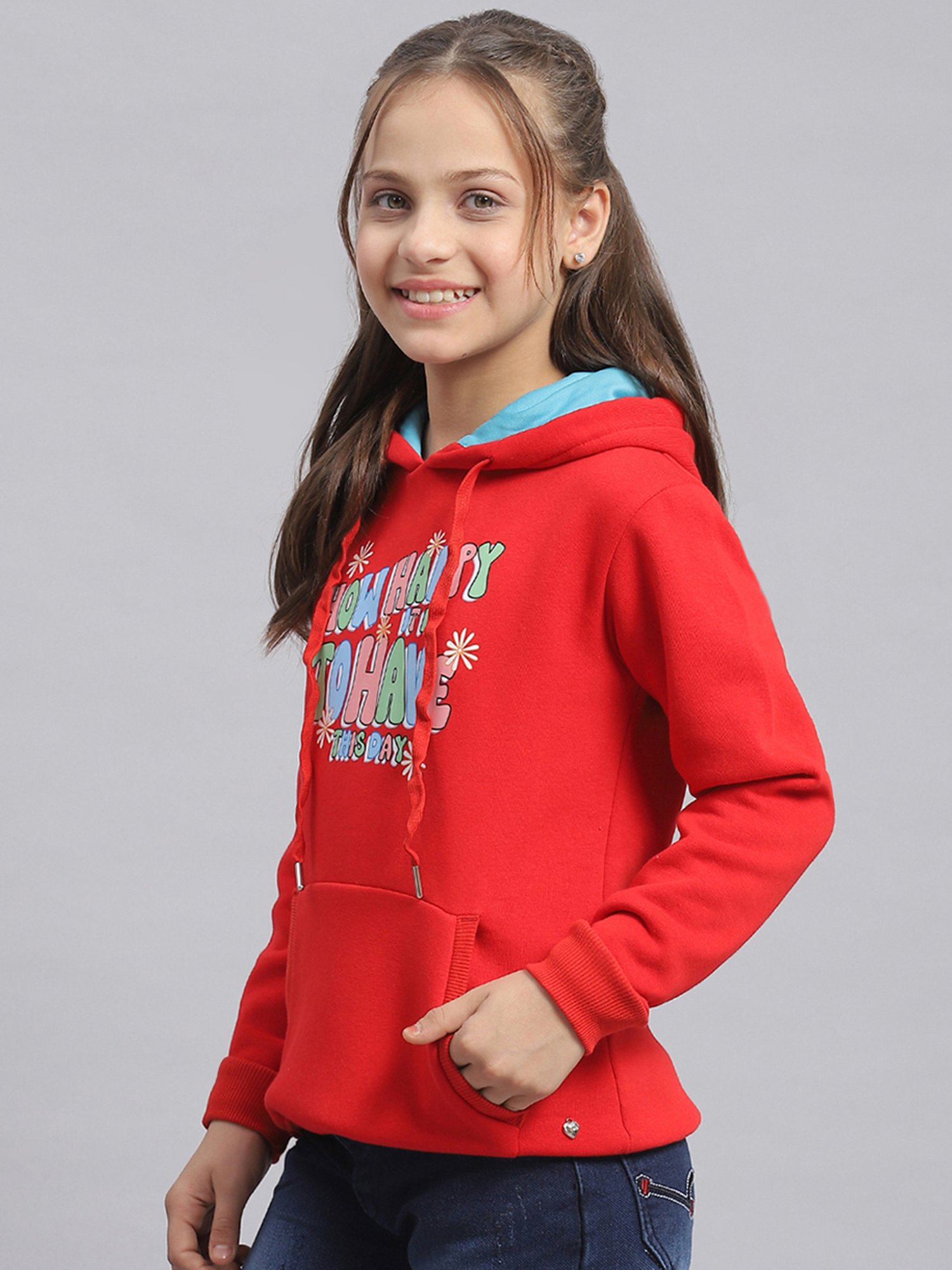 KIDS ONLY Blue Cotton Embroidered Full Sleeves Sweatshirt