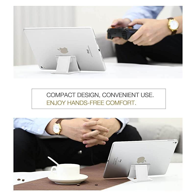 2 Pack Phone/Tablet Stand, Foldable Desktop Holder for 4-11" Devices, Fit iPhone 12 Pro Max/12 Mini, 11 Pro Max, iPad Pro 11/10.2 (8th Gen) /Air 3/Air 4 10.9/Mini 5, Galaxy S20, White + Black