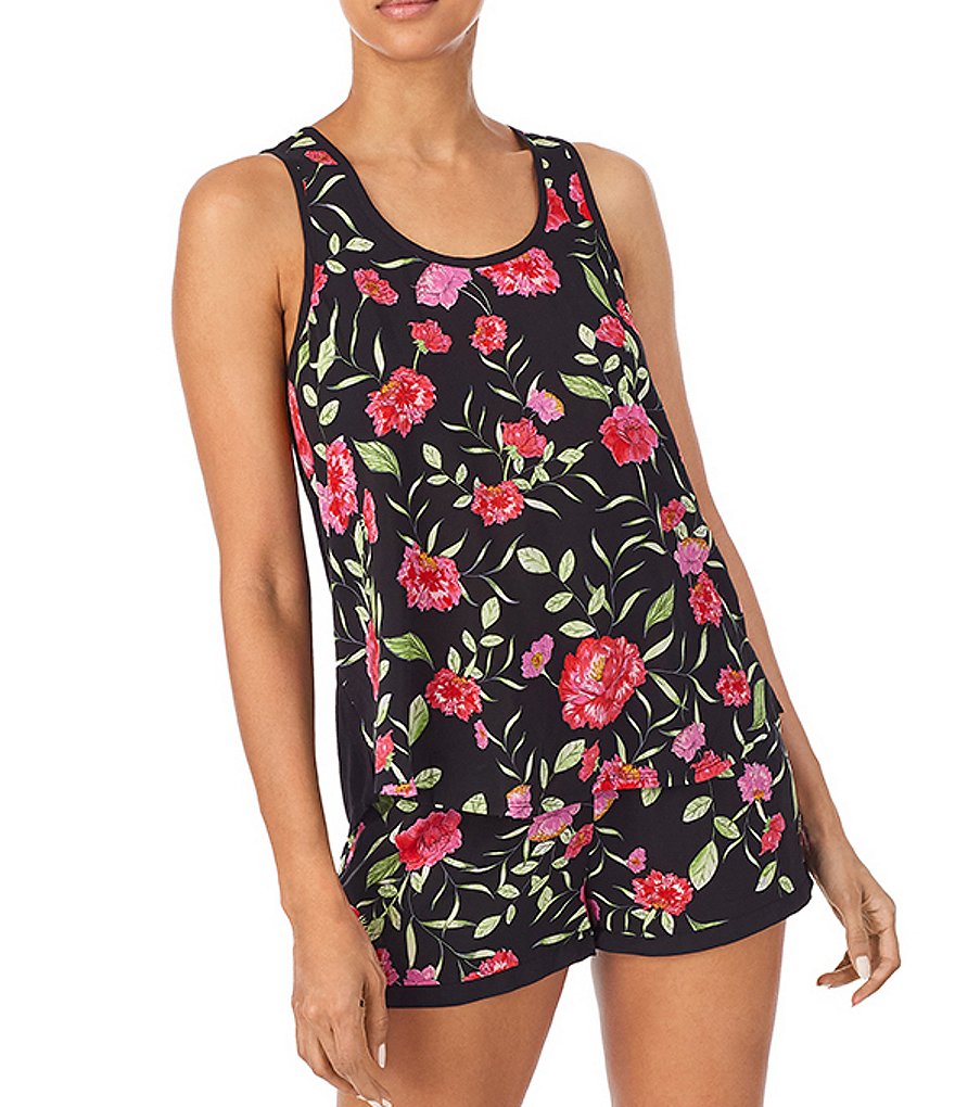 Kensie Floral Print Woven Coordinating Sleep Tank