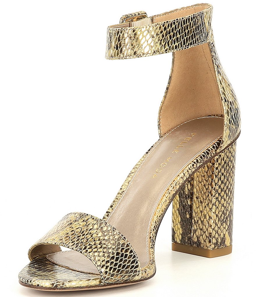 Pelle Moda Zoey Snake Printed Embossed Ankle Strap Dress Sandals