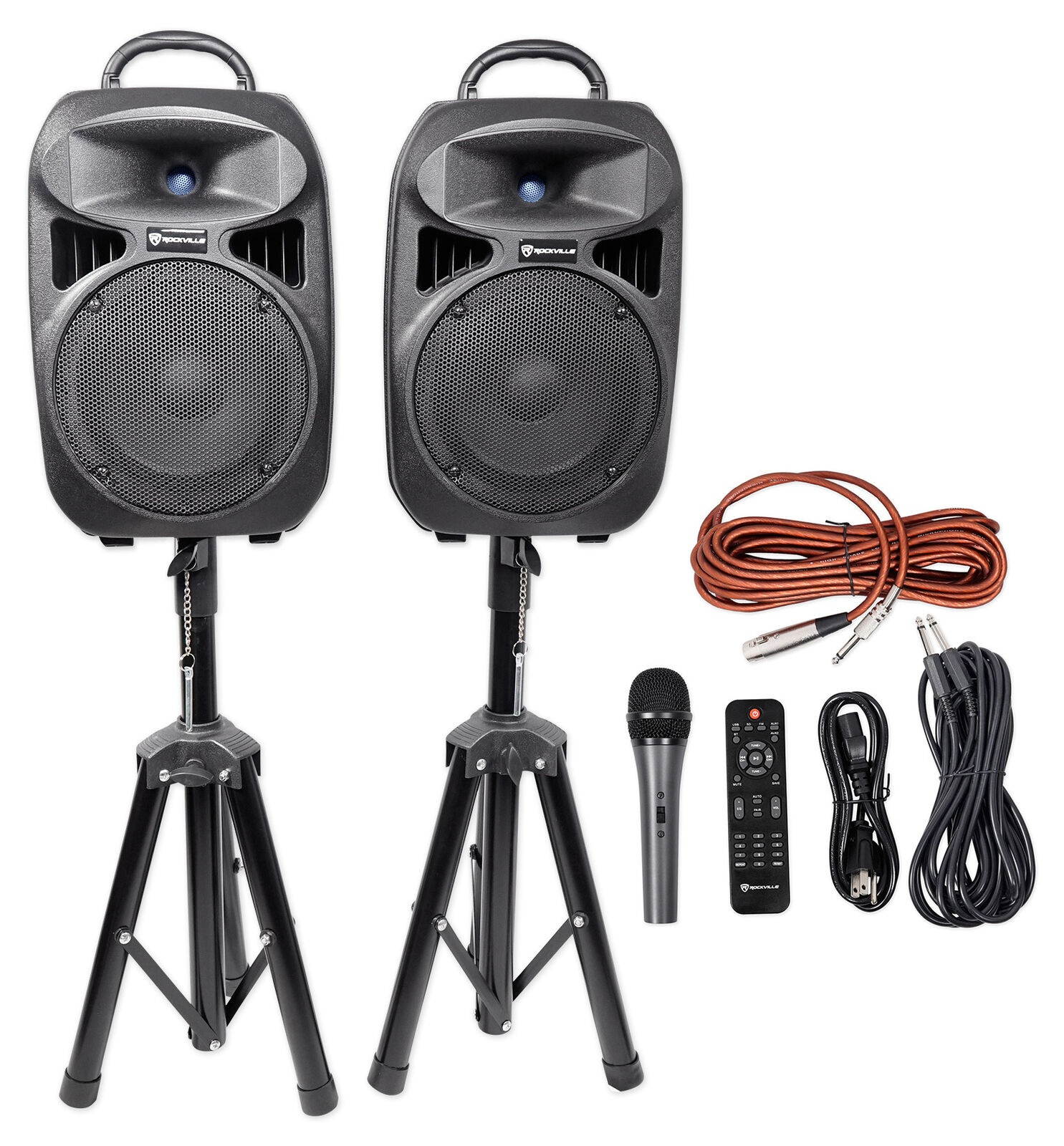 Dual 8" Bluetooth PA Church Speakers+Mic+Stands 4 Church Sound Systems