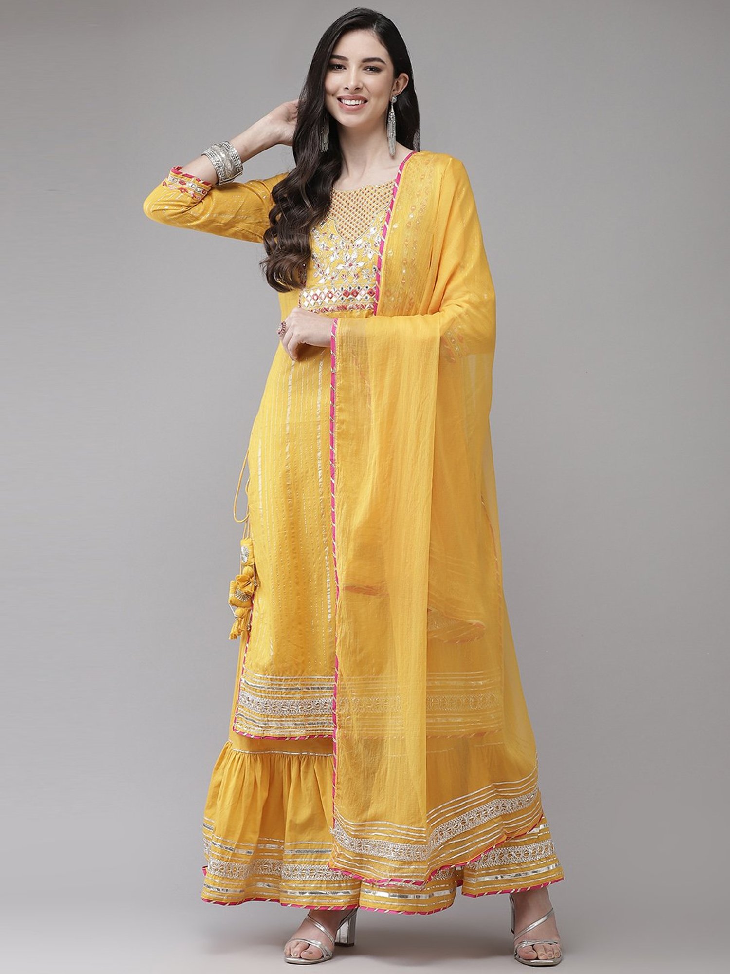 Ishin Yellow Embellished Kurta Sharara Set With Dupatta