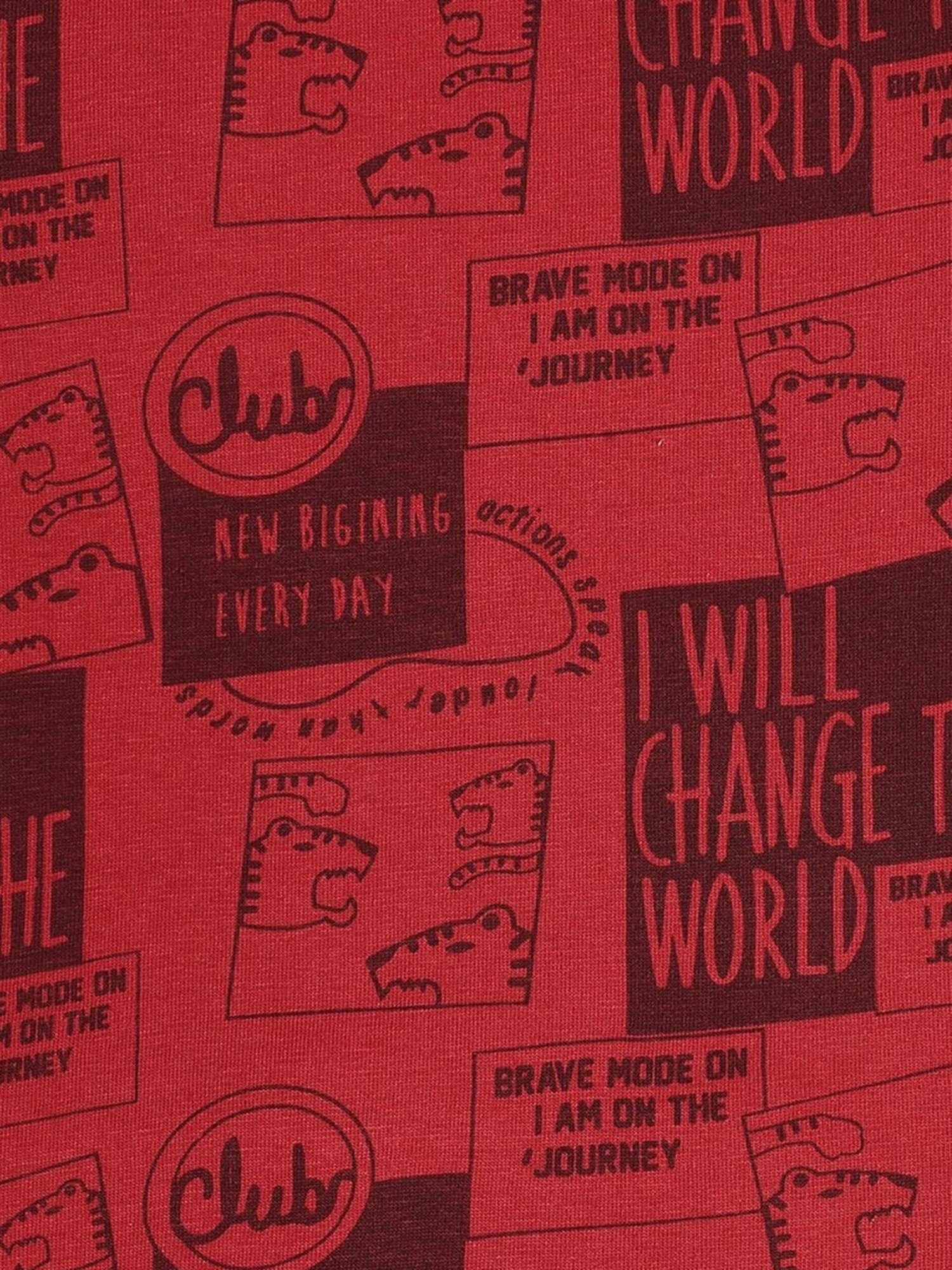 MINIKLUB Boys Maroon Cotton Printed Full Sleeves T-Shirt