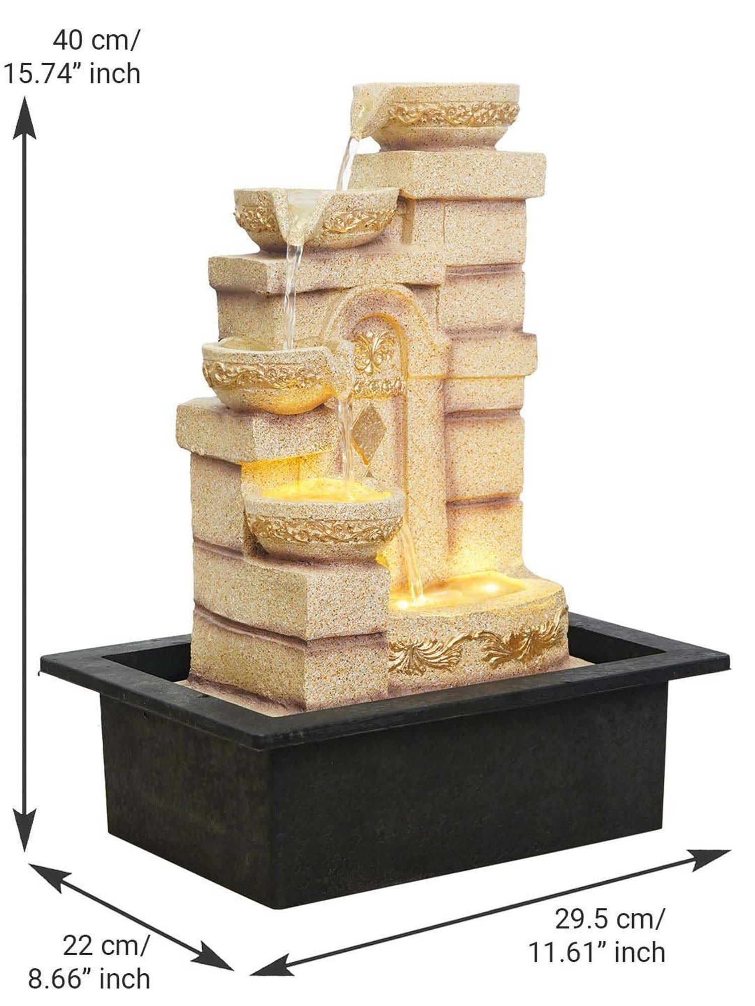 CHRONIKLE Cream Polyresin Table Top 4 Steps Waterfall Fountain