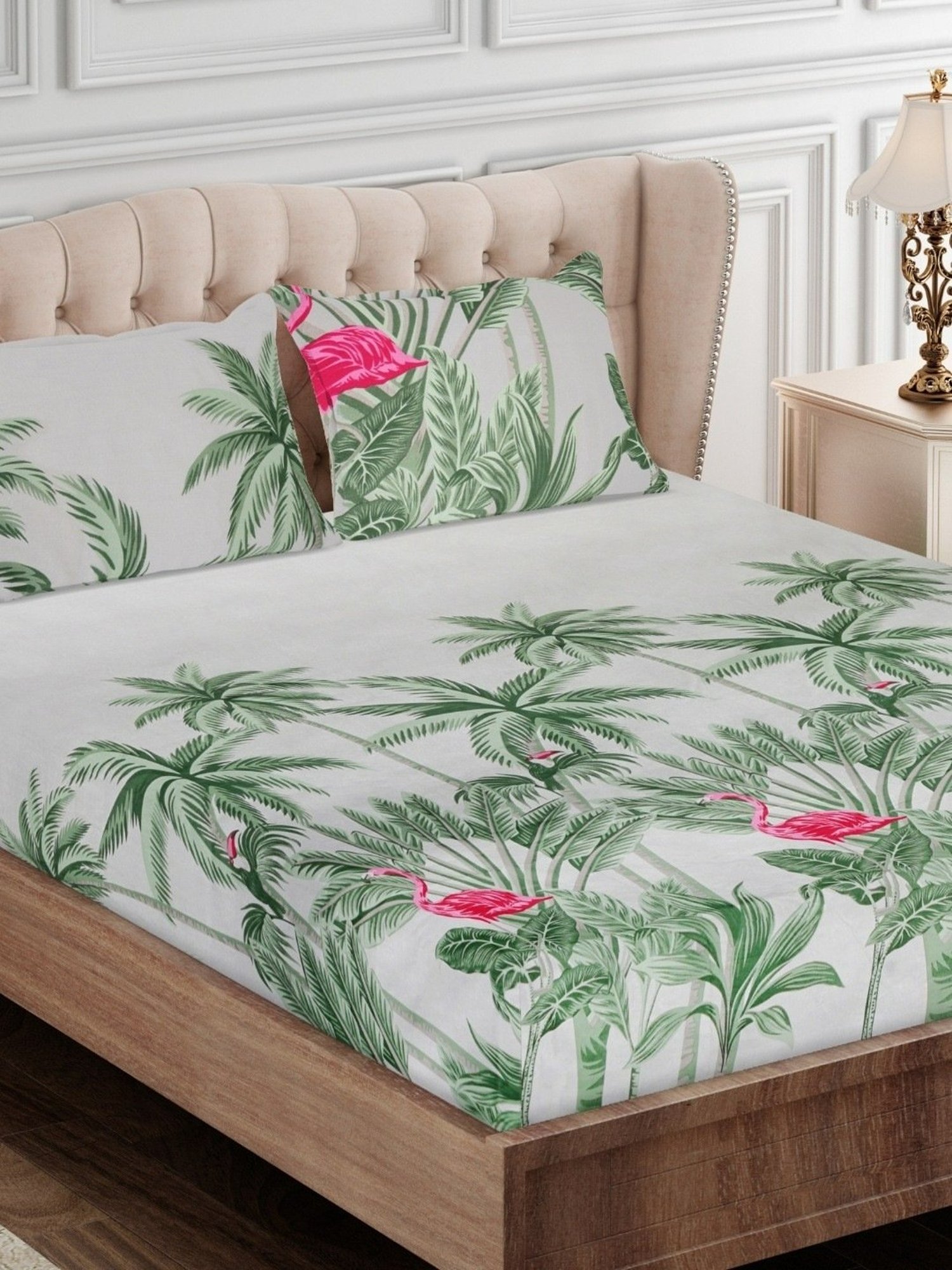 SEJ by Nisha Gupta Abstract Green 160 TC Cotton Double Bed Sheet with 2 Pillow Covers