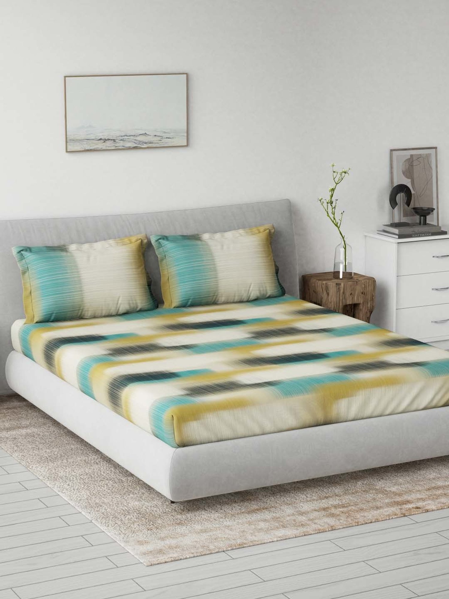 Ddecor Live beautiful Primary Green 144 TC Cotton Queen Bedsheet with 2 Pillow Covers