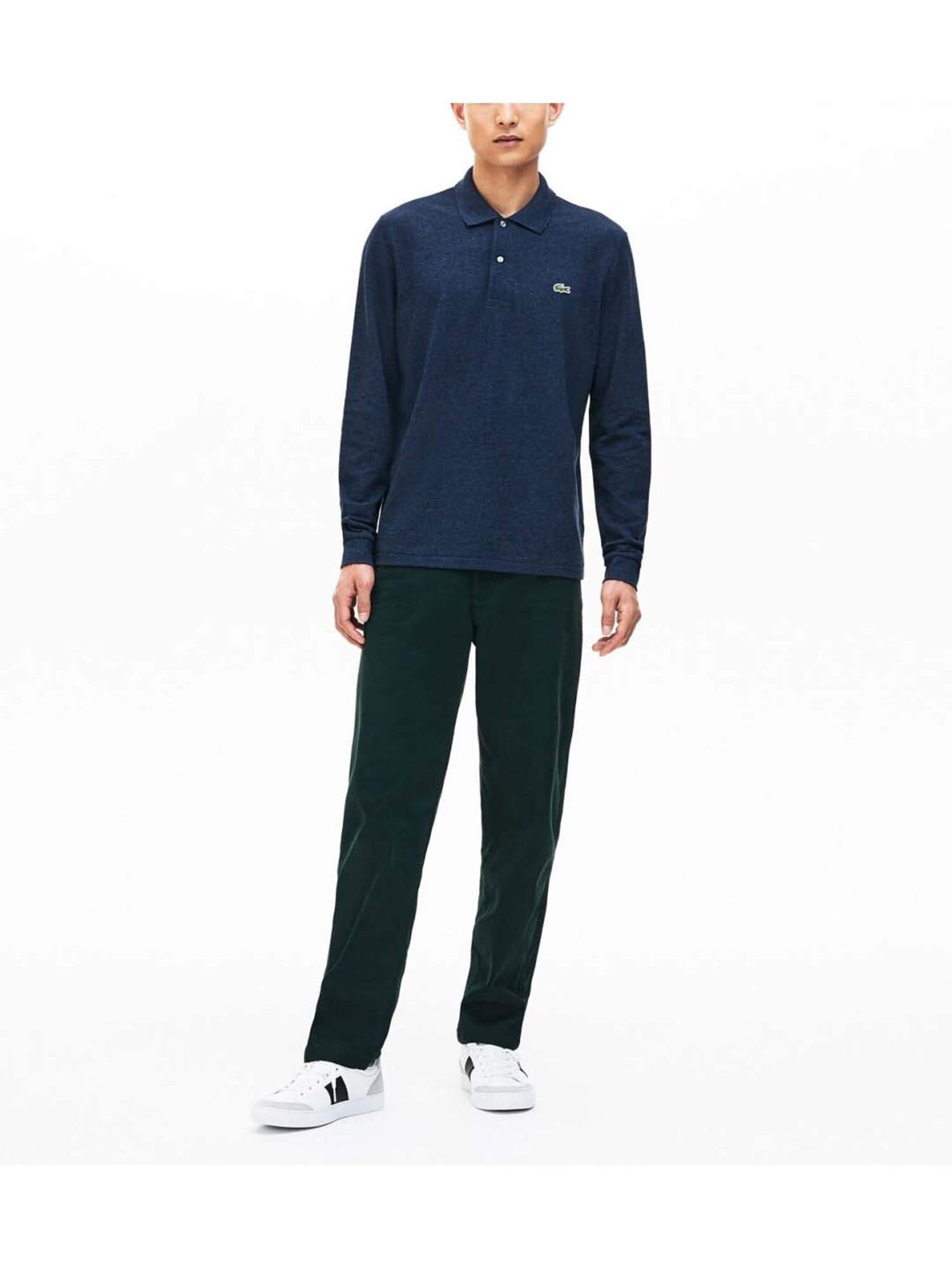Lacoste Blue Boxy Fit Long Sleeve Polo T-Shirt In Marl Petit Pique