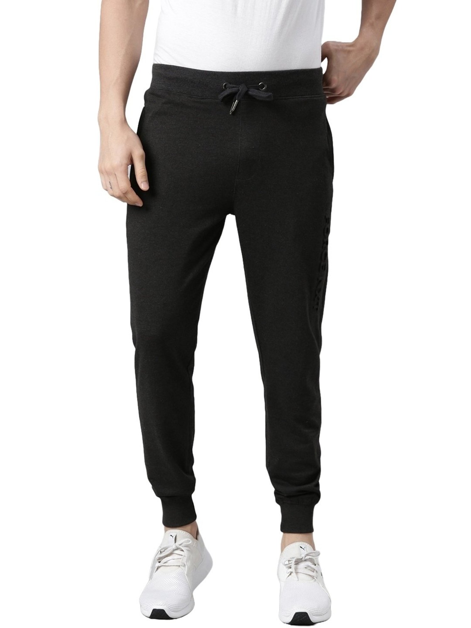 Force NXT Black Cotton Regular Fit Joggers