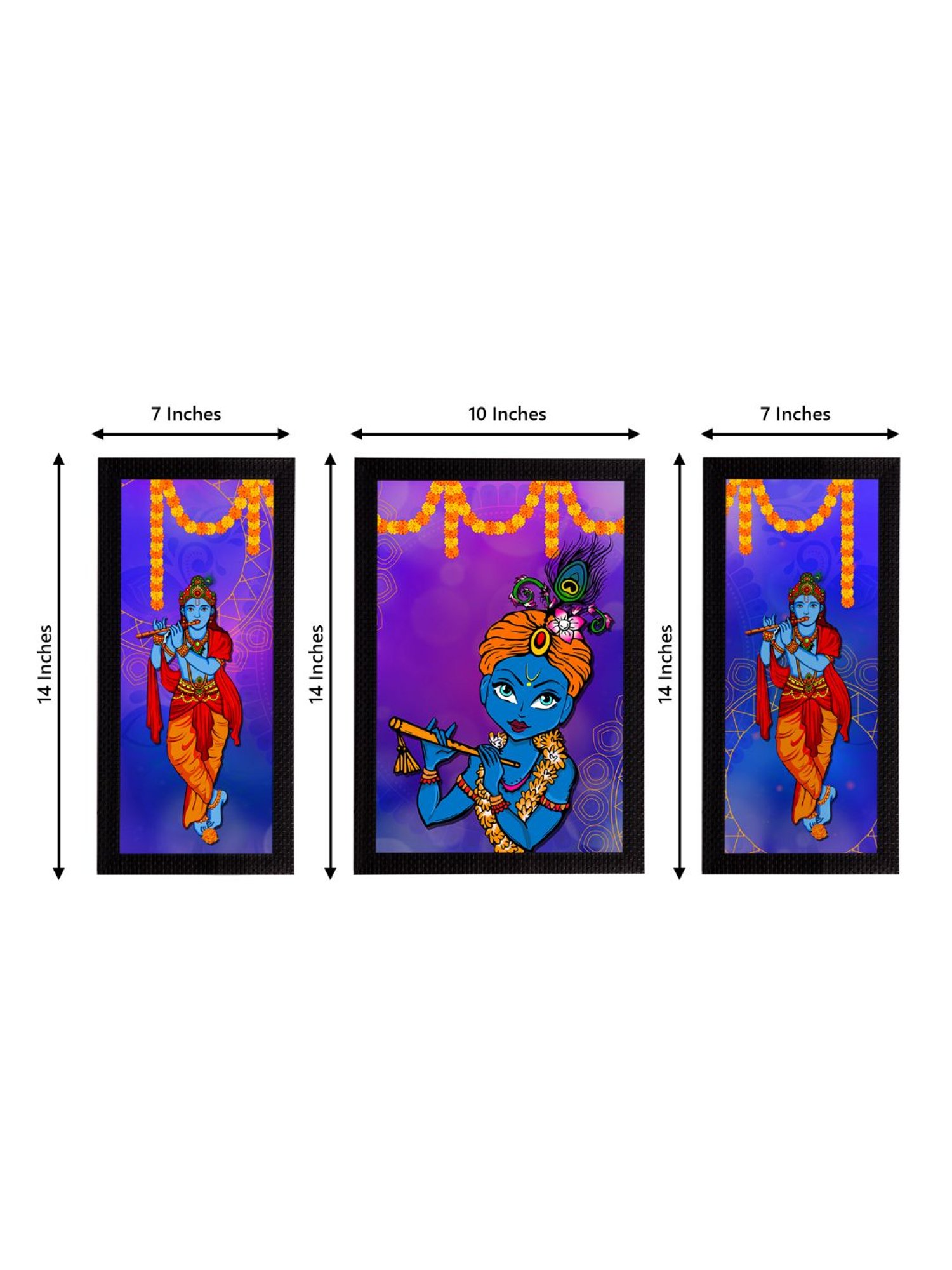 eCraftIndia Set of 3 Lord Krishna Satin Matt Texture UV Art Painting