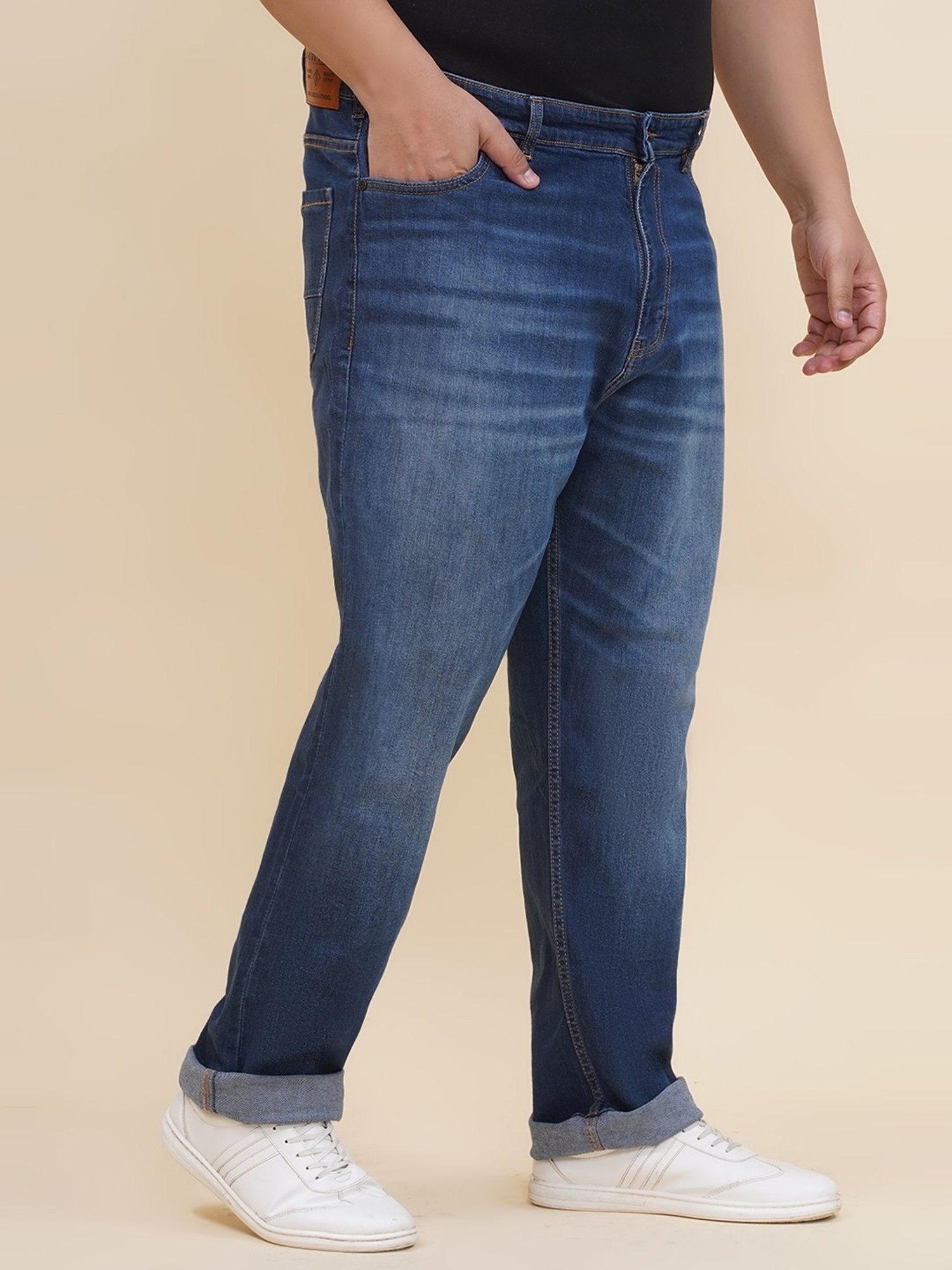 John Pride Blue Cotton Regular Fit Jeans