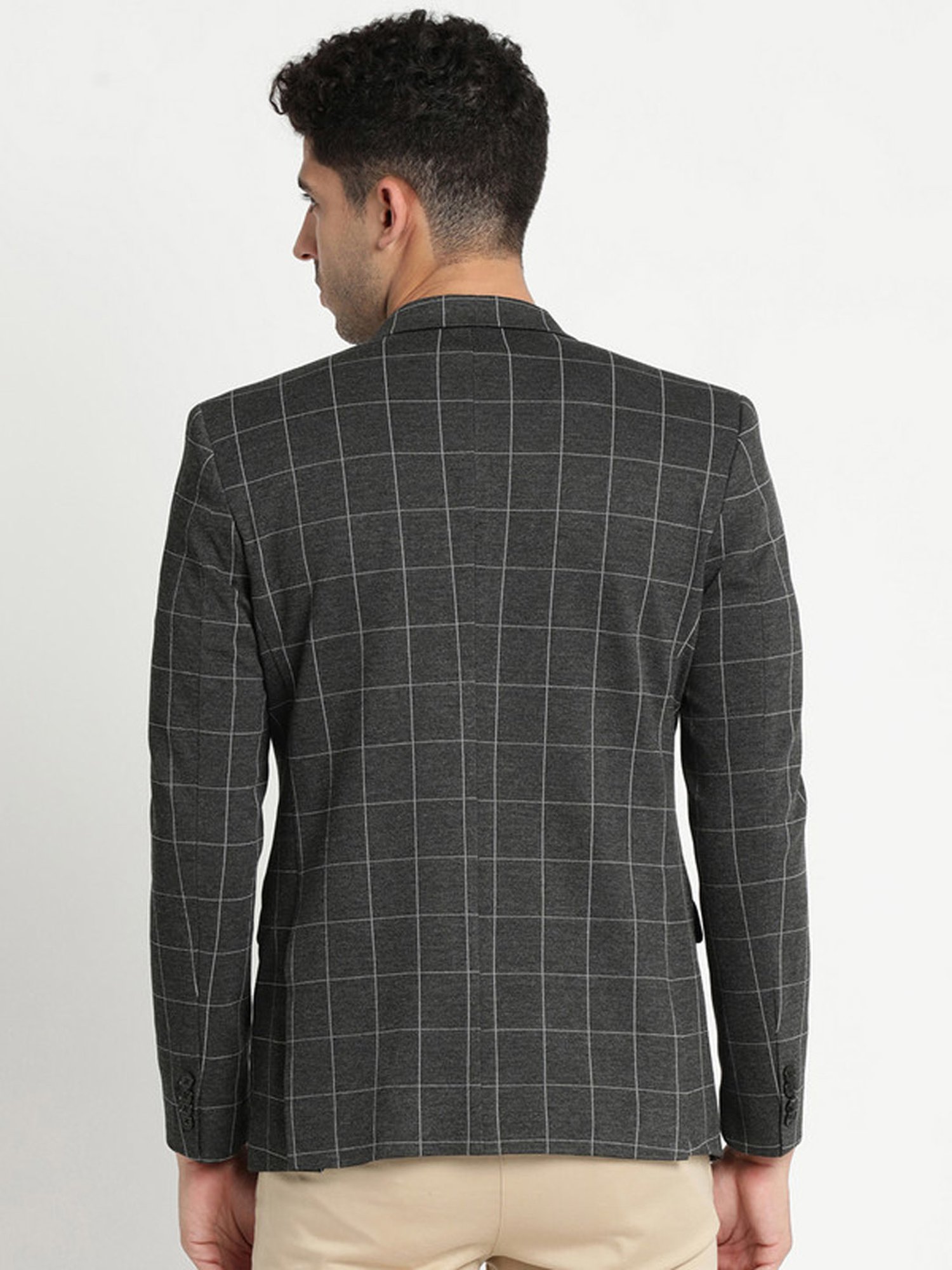 Turtle Grey Slim Fit Checks Blazer