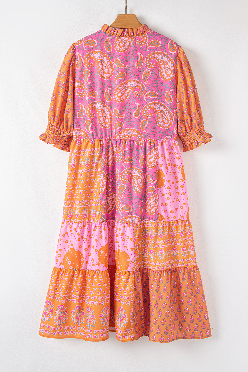 Black Leopard Patchwork Split Neck Ruffle Plus Size Dress