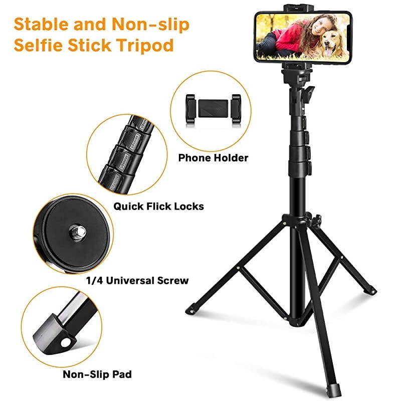 Selfie Stick Tripod UBeeszie Extendable Cell Phone Tripod Stand with Wireless Remote Shutter Compatible with All Phones DSLR Action Camera