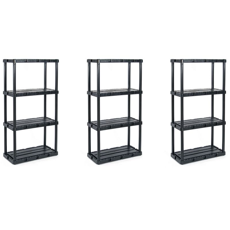 Gracious Living 91089-1C 24 x 12 x 33 Inch Knect A Shelf Fixed Height Light Duty Interlocking Home Storage 4 Shelf Shelving Unit, Black (3 Pack)