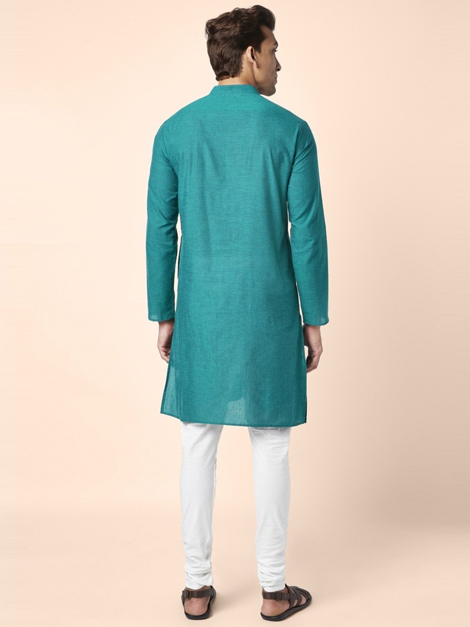 Indus Route by Pantaloons Teal Cotton Regular Fit Kurta