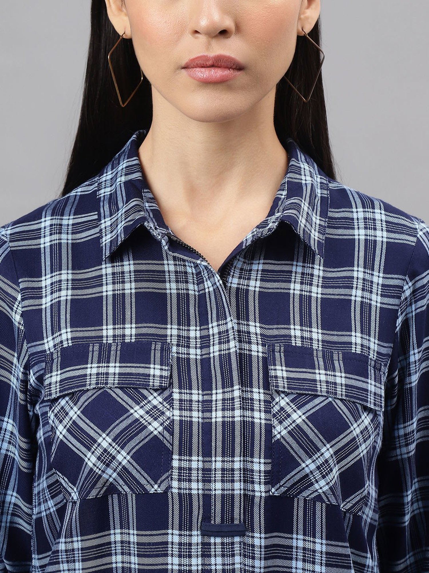 Latin Quarters Navy Check Top