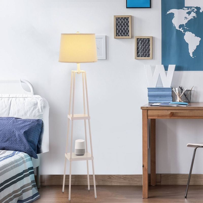 58" Etagere Floor Lamp with Shelves with Linen Shade White - Cresswell Lighting