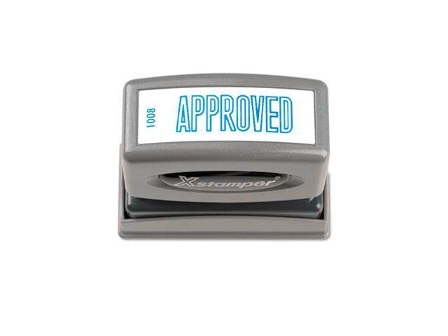 Xstamper ECO-GREEN 1008 Title Message Stamp, APPROVED, Pre-Inked/Re-Inkable, Blue