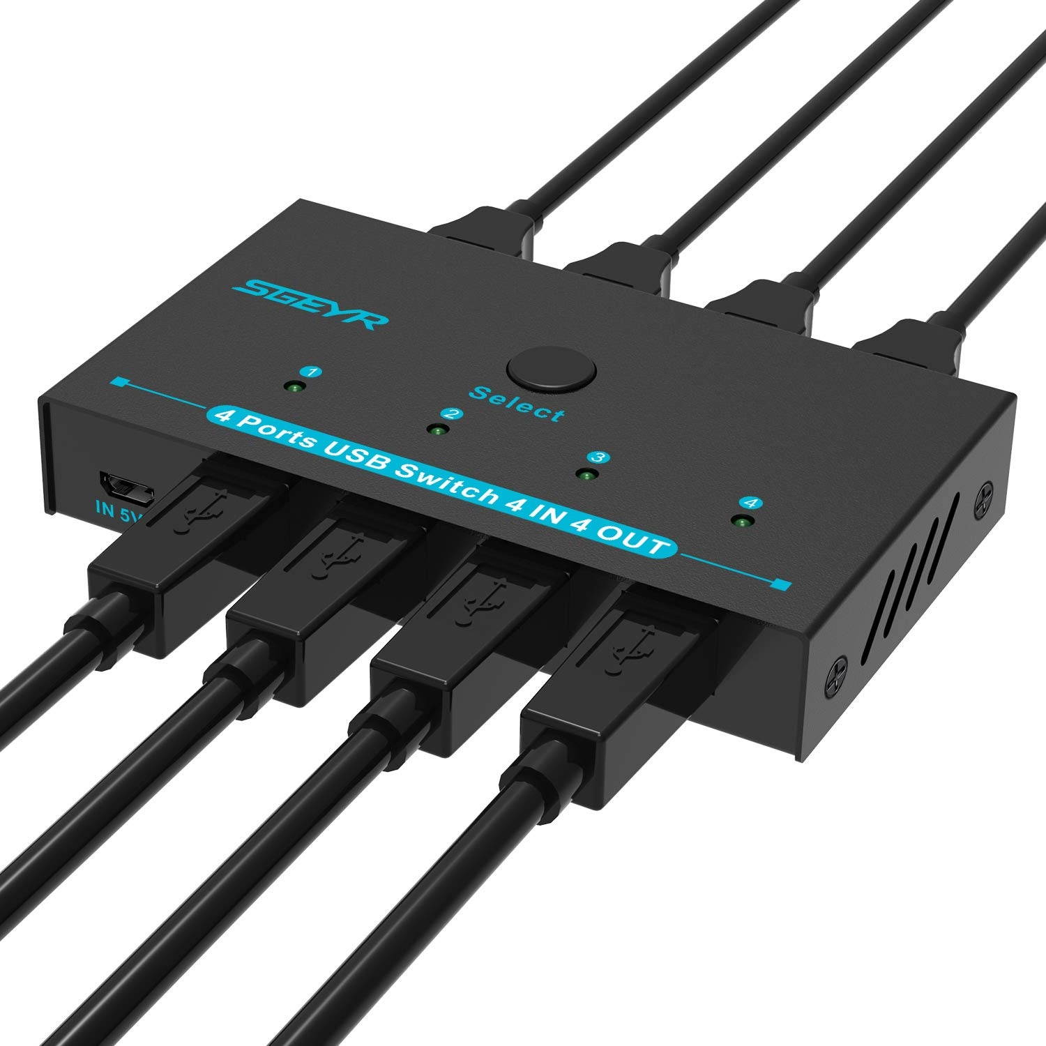 SGEYR 4 Port USB 2.0 Switcher USB Switch Selector 4 Computers Sharing 4 USB Devices USB Peripheral Switch for Printer Mouse Scanner PCs with One-Button Swapping and 4 Pack USB A to A Cable