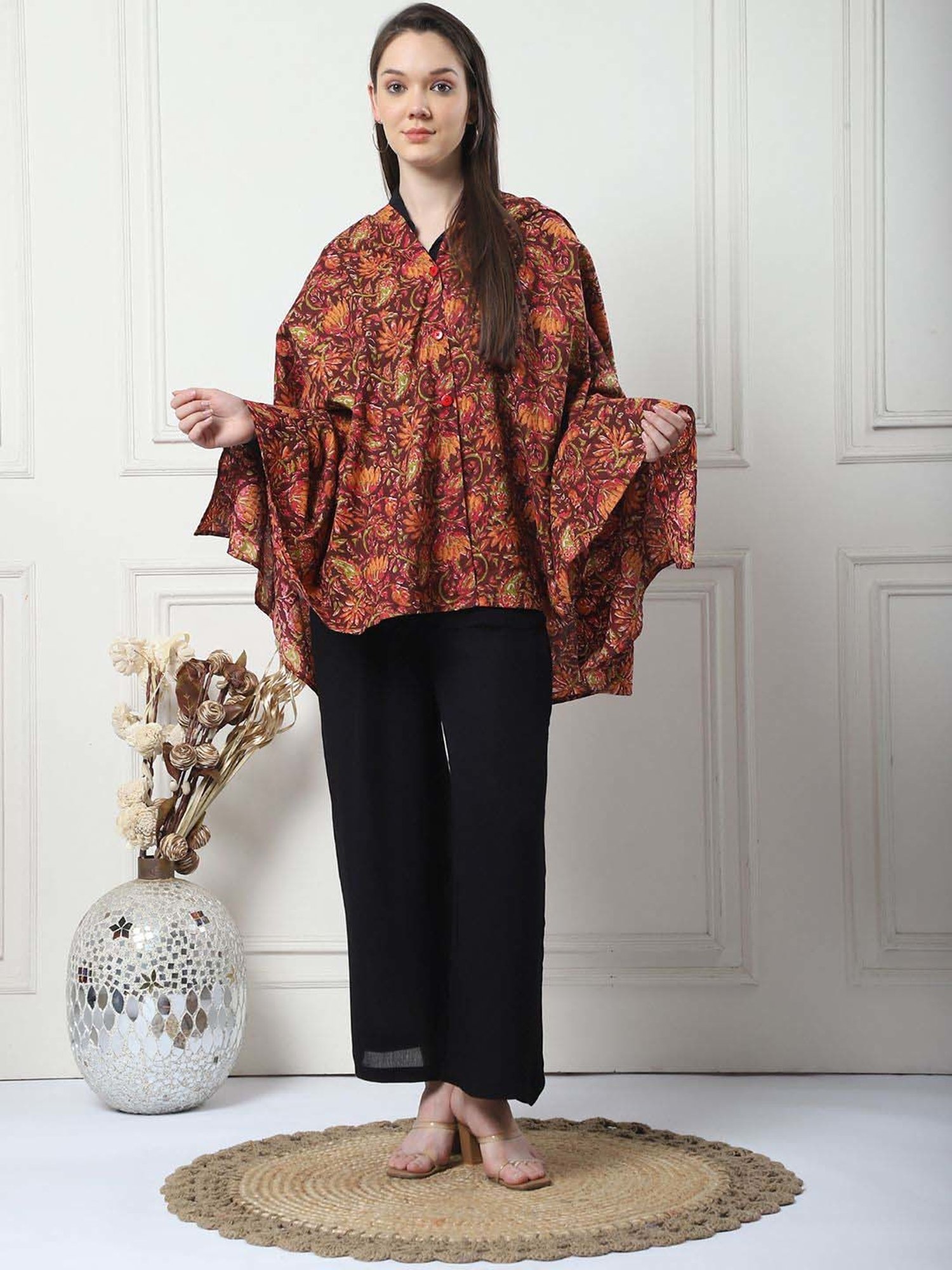 Secret Wish Brown Cotton Floral Straight Nursing Cover