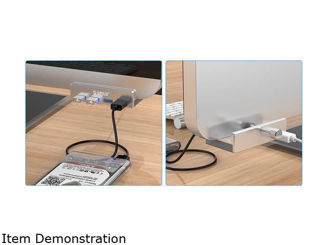 ORICO MH2AC-U3 Aluminum 2 Ports USB 3.0 Clip-type HUB With SD Card Reader For Desktop Laptop Clip Range 10-32mm With 4.95FT ( 1.5Meter) Date Cable - Silver