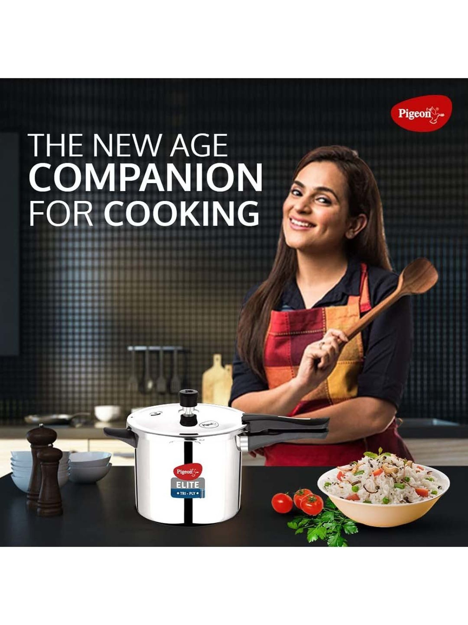 Pigeon Silver Stainless Steel Induction Elite Shine Triply Pressure Cooker (3 L)