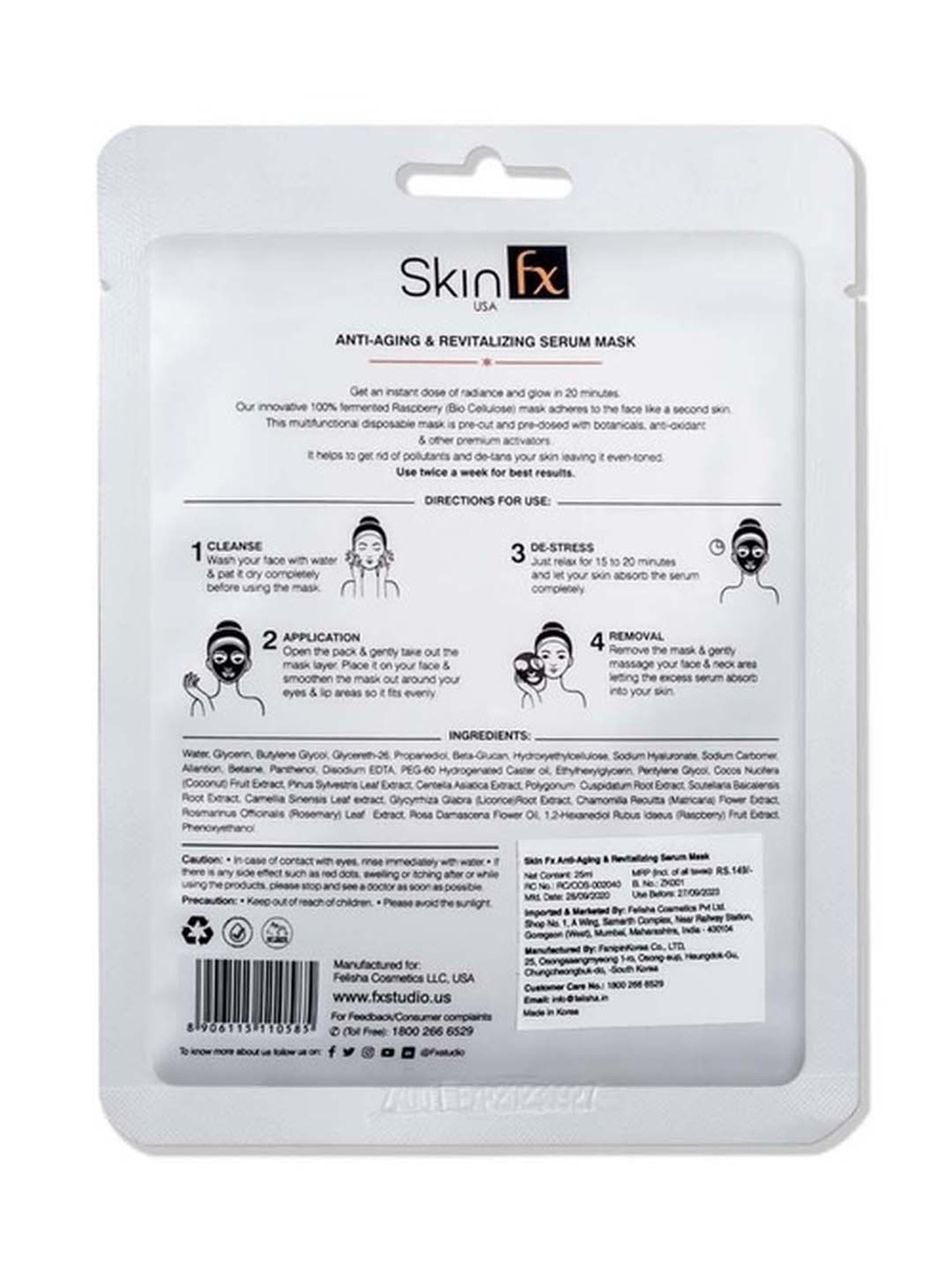 Skin Fx Nourishing Hand, Foot & Anti - aging Facial Serum Mask - Pack of 3