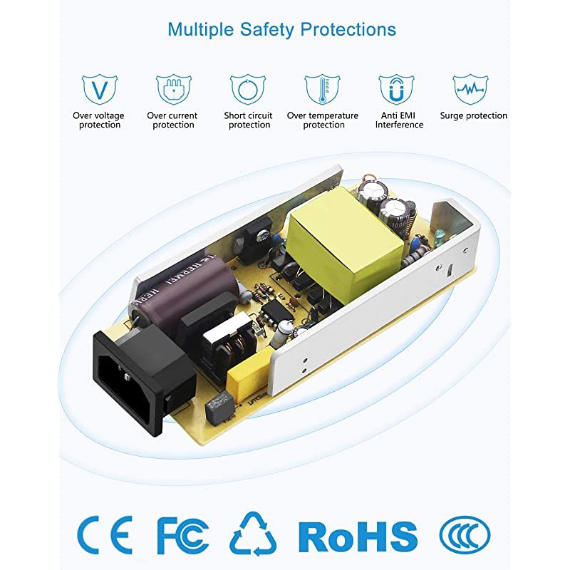 24V DC Power Supply 2A 48W ACDC Adapter 100~240V AC to DC 24 Volt 2 Amp Converter 24 vdc 2000mA 18A 15A 13A 12A with 55mmx 25mm 21mm Plug for LED Strip Light CCTV Camera DC Pump Fan