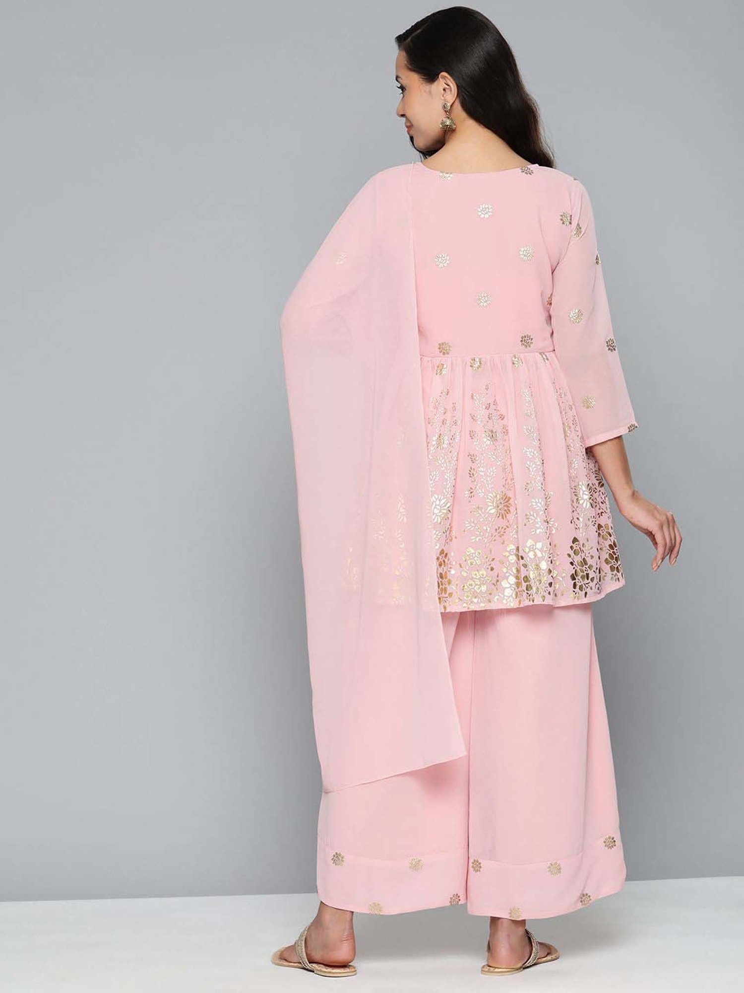 Jompers Pink Printed Kurti Palazzo Set With Dupatta