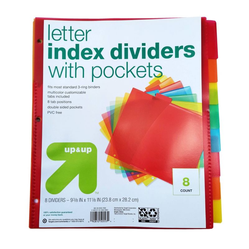 8ct Tabbed Plastic Index Dividers with Pockets - up & up™
