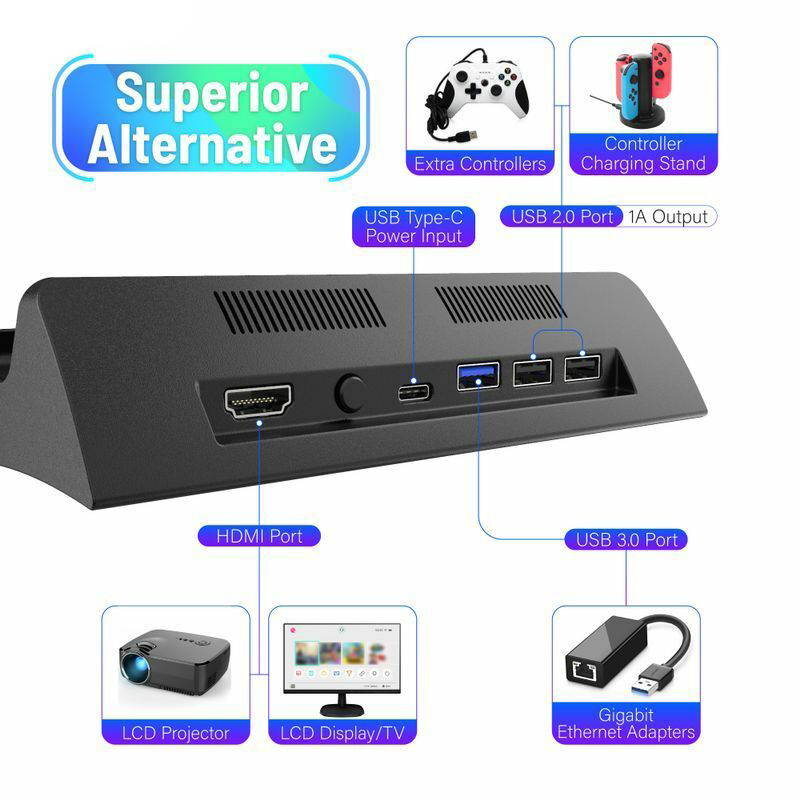 Charging Dock Cradle Stand w/3 USB Port For Nintendo Switch Console TV Video