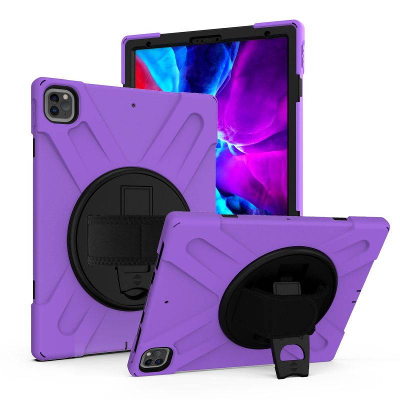 KIQ Shockproof Heavy Duty Shield Case with Impact/Crack/Shatter Resistant Ceramic Screen Protector for Apple iPad Pro 12.9 3rd 4th Gen (Purple)