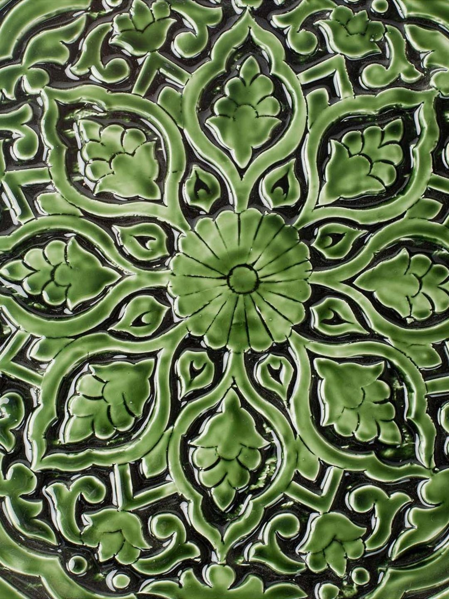 Fabindia Home Gulmohar Green Wood Hand Carved Wall Plate
