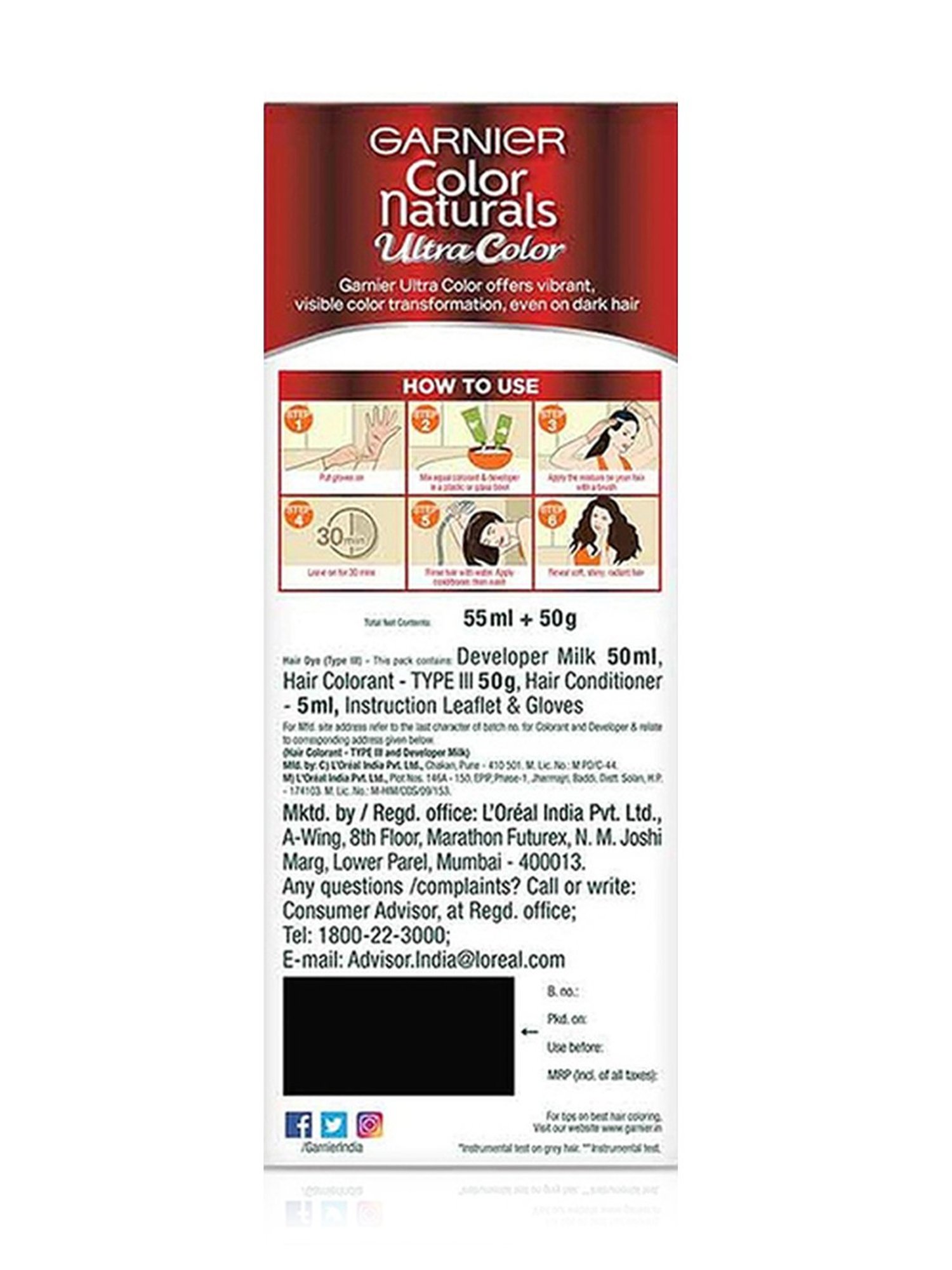 Garnier Color Naturals Creme Riche Hair Color Shade 7.65 Raspberry Red - 55 ml + 50 gm