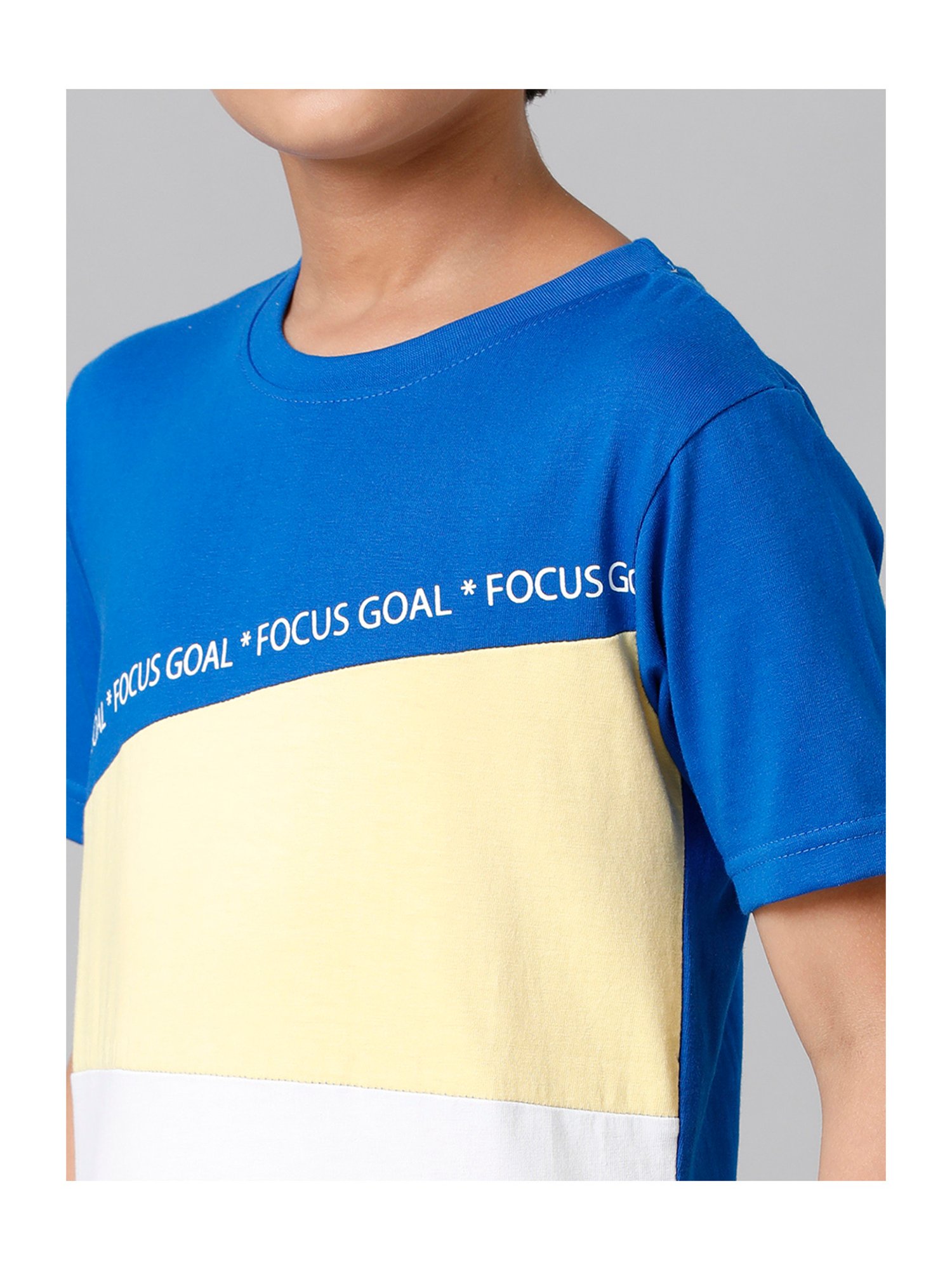 Under Fourteen Only Kids Blue Color Block T-Shirt