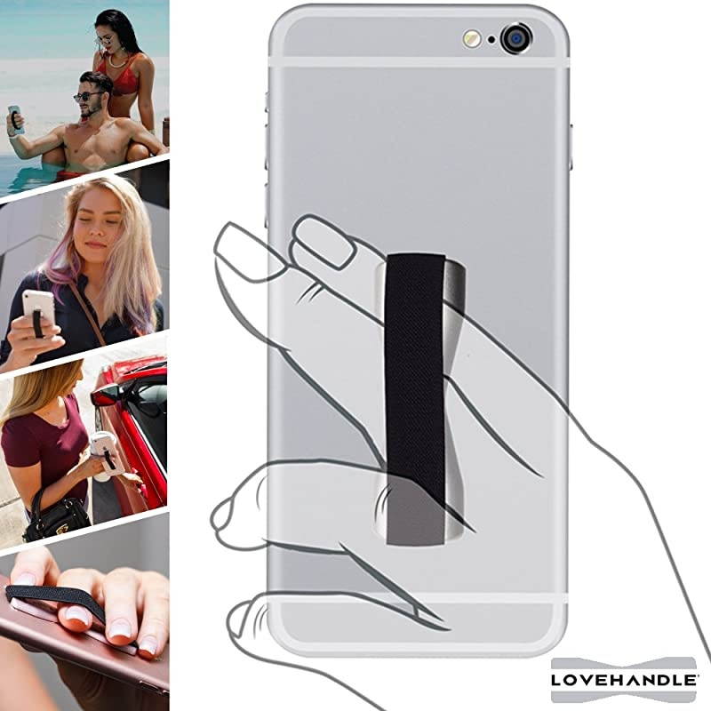 Universal Grip for Most Smartphones Mini Tablets and Cases Black Elastic Strap with Silver Base LH01Silver