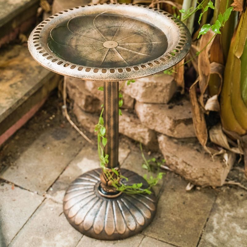 33" Lightweight Plastic Outdoor Flower Design Birdbath and Birdfeeder Bronze - XBrand