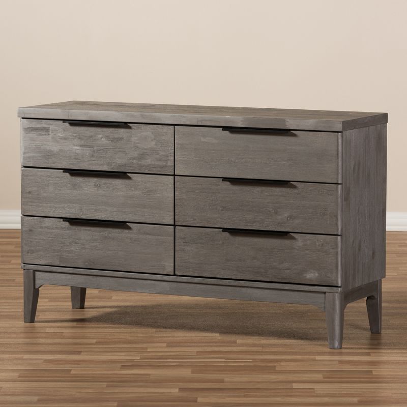Nash Rustic Platinum Wood Finish 6 Drawer Dresser Gray - Baxton Studio
