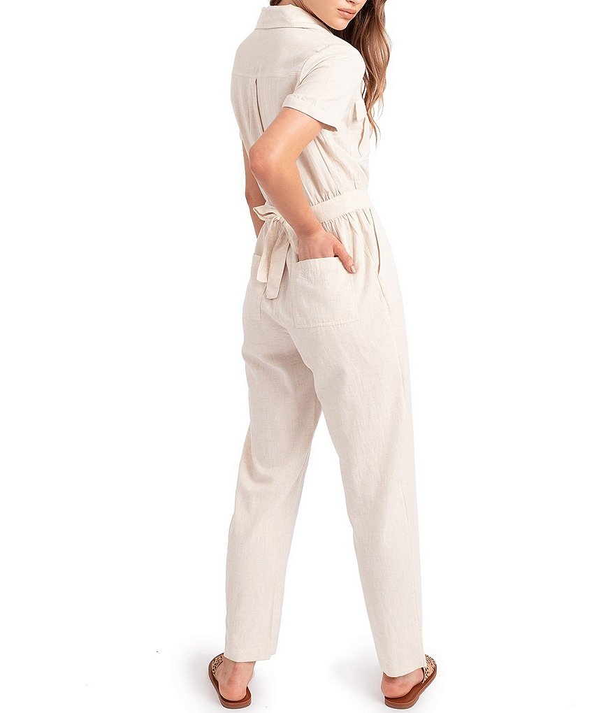Roxy Beach Wonderland Short-Sleeve Linen-Blend Jumpsuit
